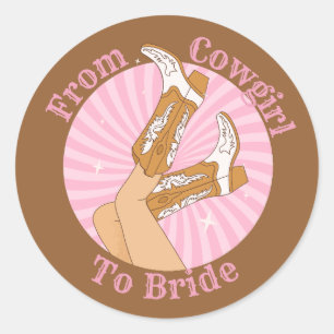 from cow girl to bride bachelorette party stylish classic round sticker
