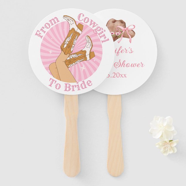 from cow girl to bride,bridal shower stylish hand fan (Front and Back)