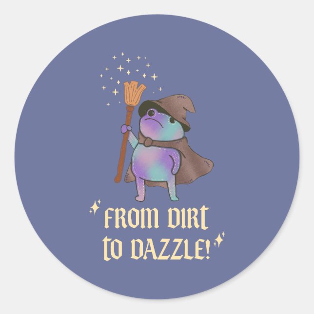 From Dirt to Dazzle Funny Wizard Frog Witch Hat  Classic Round Sticker (Front)