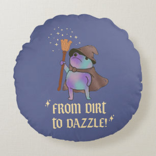 From Dirt to Dazzle Funny Wizard Frog Witch Hat Round Cushion
