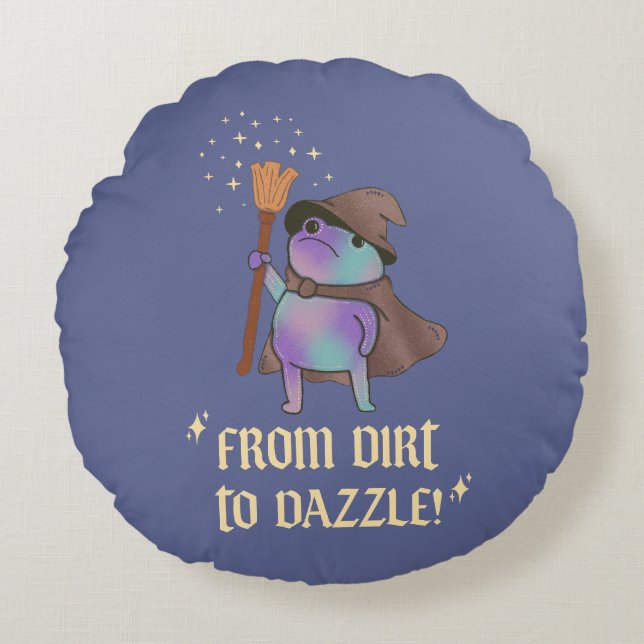 From Dirt to Dazzle Funny Wizard Frog Witch Hat  Round Cushion (Front)