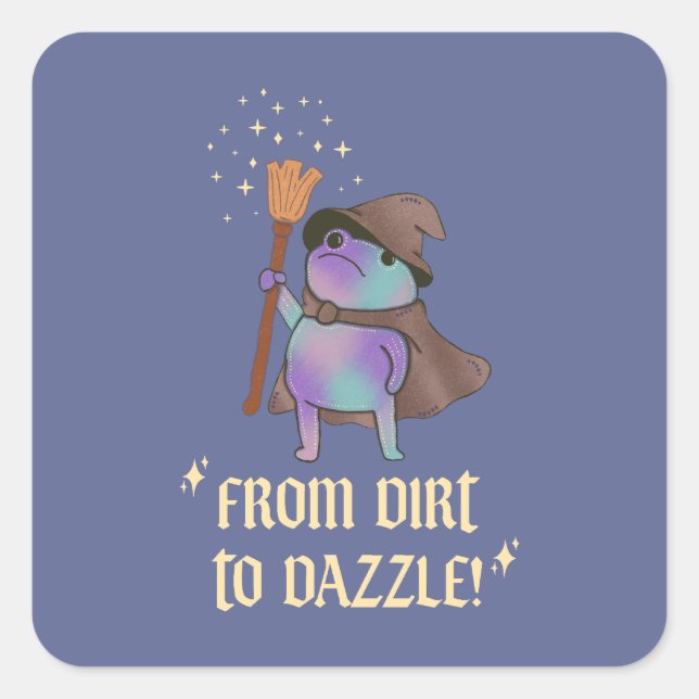 From Dirt to Dazzle Funny Wizard Frog Witch Hat  Square Sticker (Front)