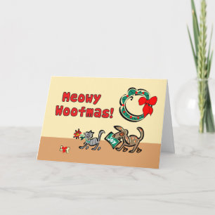 From Dog & Cat at Christmas, Wreath, Funny Holiday Card