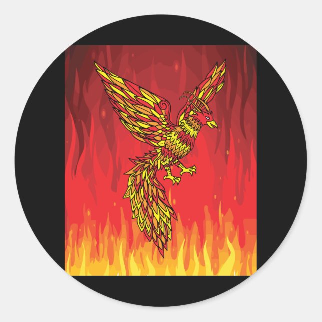 From Fire And Flames Phoenix Bird Classic Round Sticker (Front)