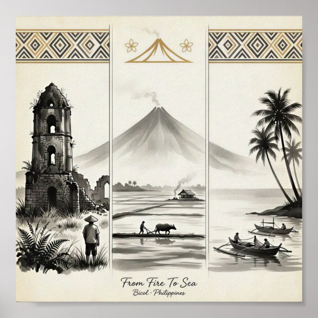 From Fire To Sea-Bicol Philippines Sumi-e Poster (Front)