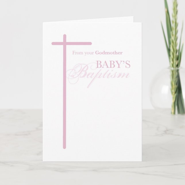 From Godmother on Baptism of Girl, Pink Cross Card (Front)