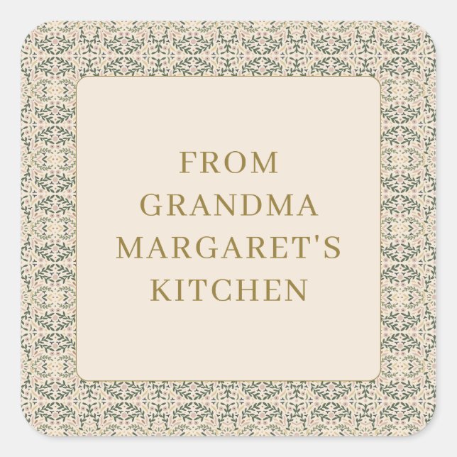From Grandmas Kitchen Personalized Name Botanical Square Sticker (Front)