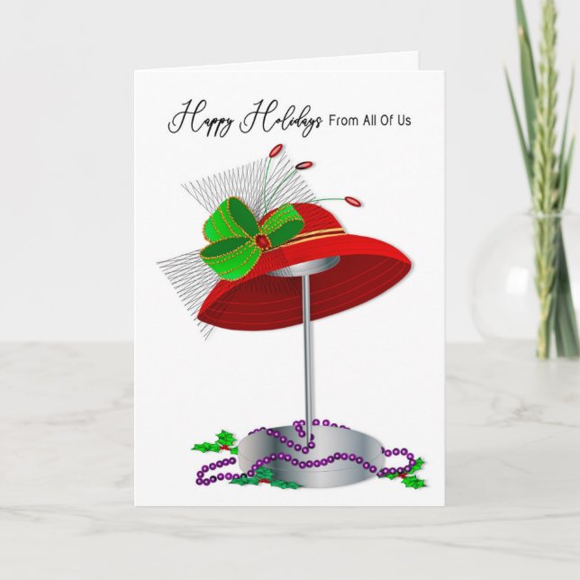 From Group Red Hat Ladies Hat Stand Purple Beads Holiday Card (Front)