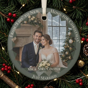 From I do to New Home for Christmas Mr & Mrs Photo Glass Tree Decoration