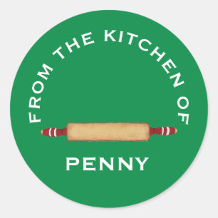 From Kitchen of Minimalist Rolling Pin Green White Classic Round Sticker