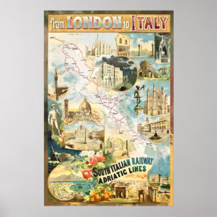 From London to Italy by Railways Vintage Travel Poster