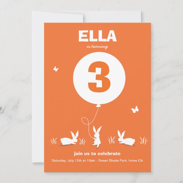 From Lucy: BUNNY BALLOON - birthday party invite (Front)