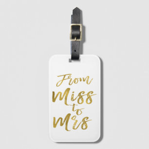 From Miss to Mrs Bridal Shower Party Gold Foil Luggage Tag