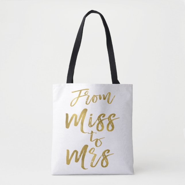 From Miss to Mrs Bridal Shower Party Gold Foil Tote Bag (Front)