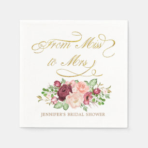 from miss to mrs floral calligraphy gold monogram napkin