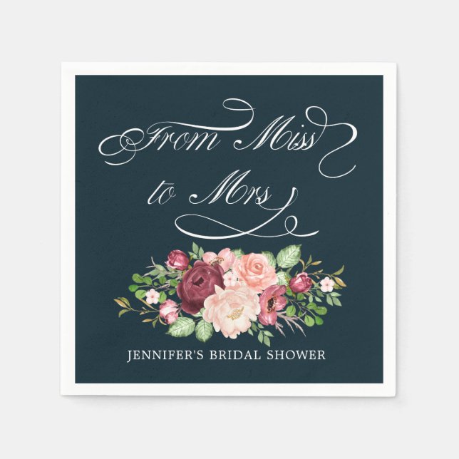 from miss to mrs floral calligraphy monogram napkin (Front)
