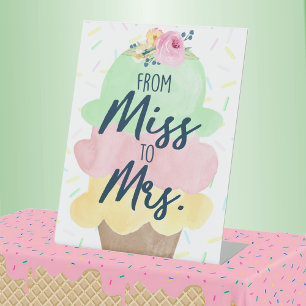From Miss to Mrs. Ice Cream Bridal Shower Pedestal Sign