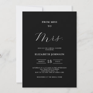 From Miss to Mrs. Minimal Black Bridal Shower Invitation