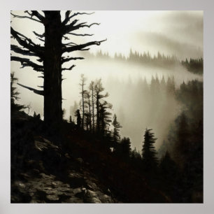 From Mountain To Moody Mist Of Morning Treescape Poster