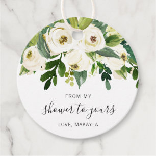 From My Shower Floral Greenery White Bridal Shower Favour Tags