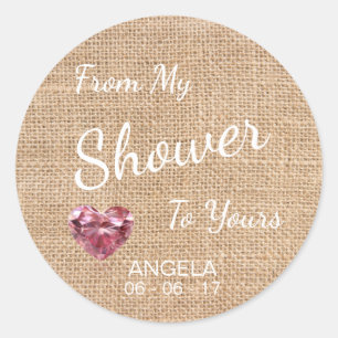 'From My Shower To Yours' Burlap, Sugar Scrub Classic Round Sticker