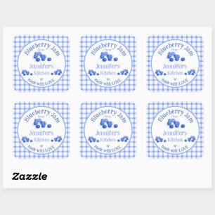 From NAME Kitchen with Love Blueberry Blue Check Square Sticker
