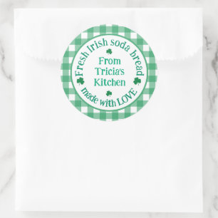 From NAME Kitchen with Love Irish Green Check Classic Round Sticker