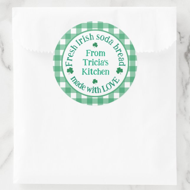 From NAME Kitchen with Love Irish Green Check  Classic Round Sticker (Bag)