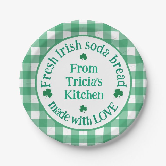From NAME Kitchen with Love Irish Green Check  Paper Plate (Front)