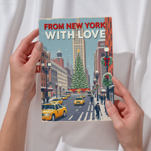 From New York With Love Vintage Retro Christmas Holiday Card