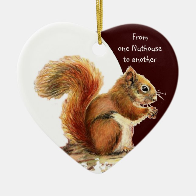 From One Nuthouse to Another Fun Squirrel humour Ceramic Tree Decoration (Front)
