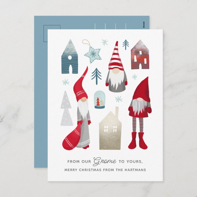 From Our Gnome to Yours | Cute Nordic Christmas   Holiday Postcard (Front/Back)