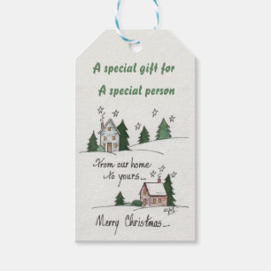 “From Our Home” Greeting Vintage Homes Watercolor  Gift Tags