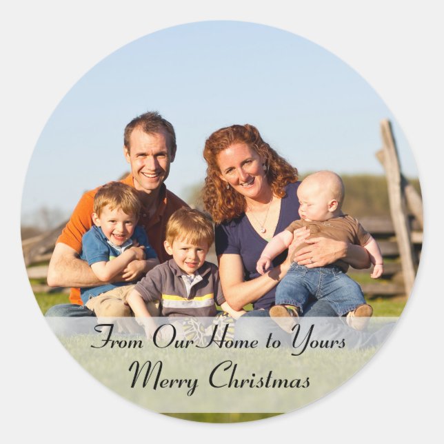 From Our Home To Yours Merry Christmas Photo Classic Round Sticker (Front)