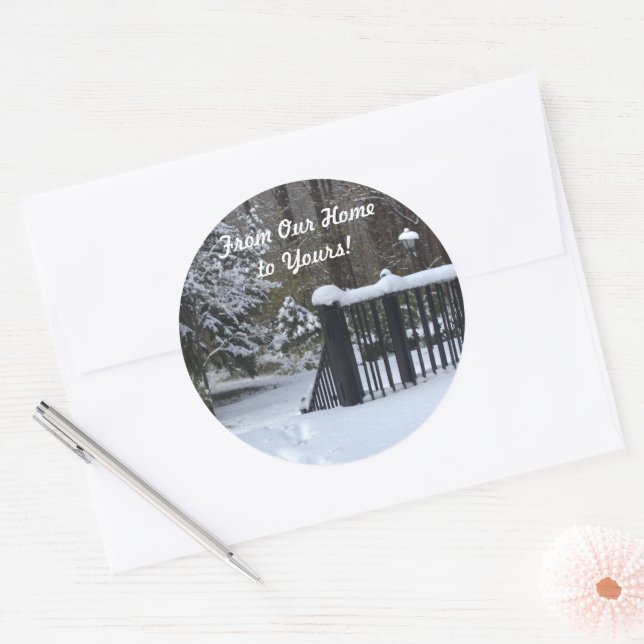 From Our Home to Yours Snowy Winter Wonderland Classic Round Sticker (Envelope)