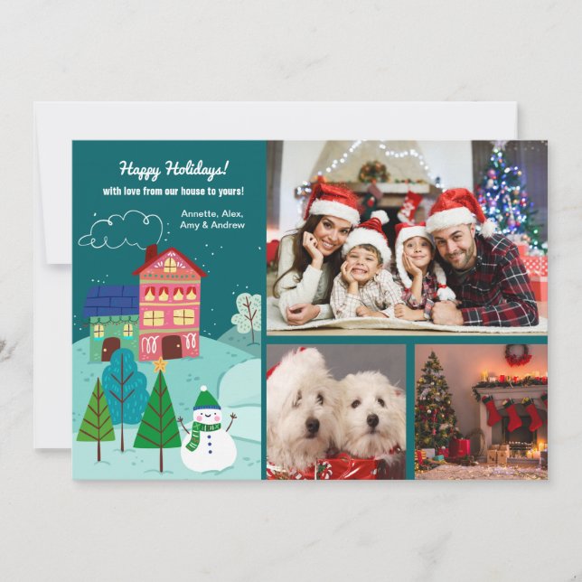 From Our House To Yours 3 Photo Holiday Card (Front)