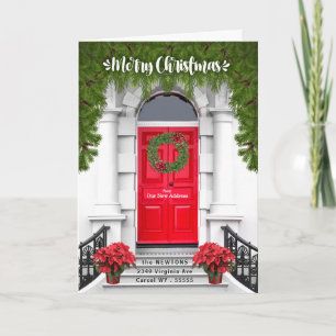 from Our New Address Christmas Door with Wreath Ho Holiday Card