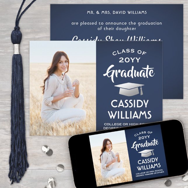 From Parents 1 Photo Navy Blue & White Graduation Announcement (Creator Uploaded)