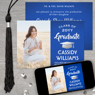 From Parents 1 Photo Royal Blue & White Graduation Announcement