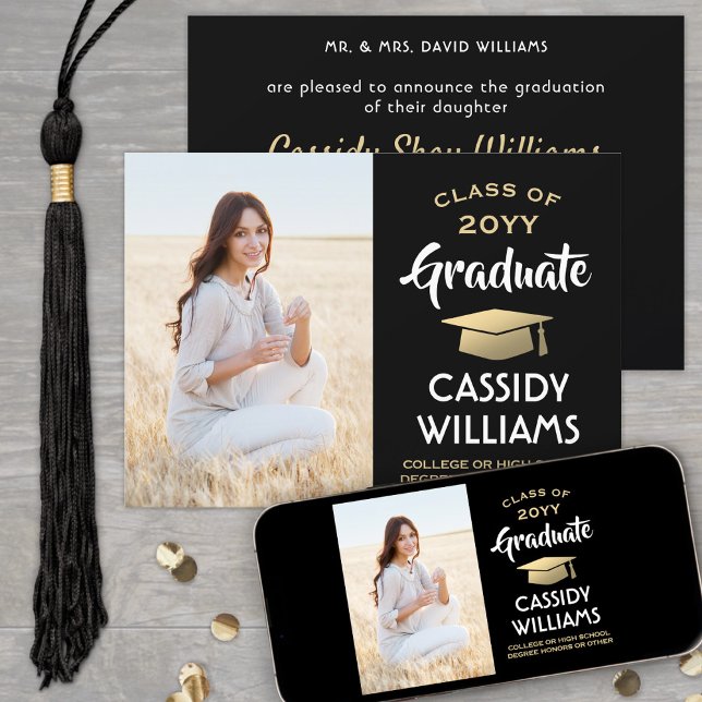 From Parents Photo Black, White & Gold Graduation Announcement (Creator Uploaded)