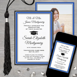 From Parents Photo Graduation Royal Blue and White Announcement