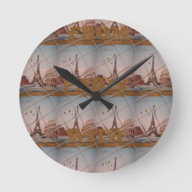 From Paris With Love blue sky colours Round Clock (Front)