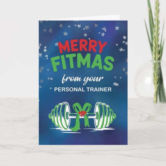 FROM Personal Trainer Barbell Funny Merry Fitness Card (Front)