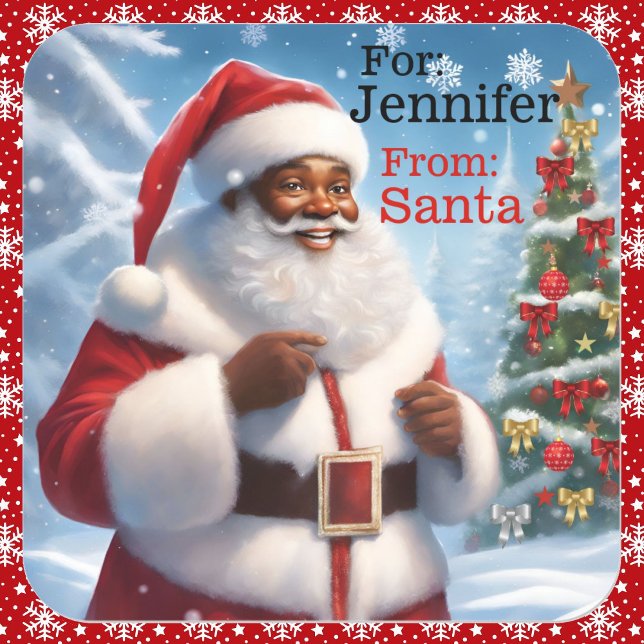 From Santa Add Child's Name African American Square Sticker (Creator Uploaded)