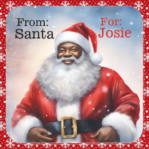 From Santa Add Child's Name African American Square Sticker