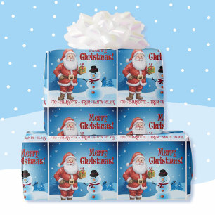 From Santa Add Child's Name Cute Snowman Kids Wrapping Paper