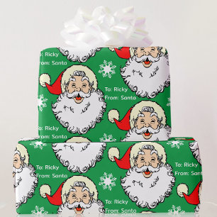 From Santa Add Child's Name Red & Green Kids Wrapping Paper