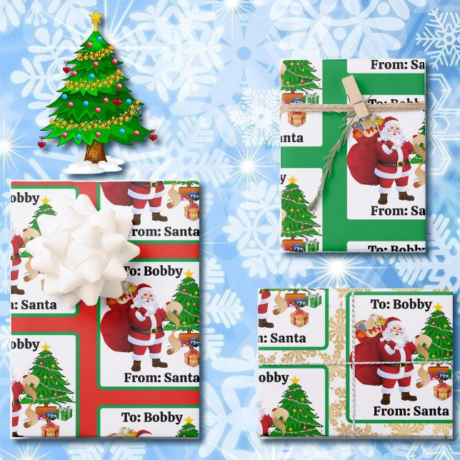 From Santa Claus Add Child's Name Custom 3 Wrapping Paper Sheet (Creator Uploaded)