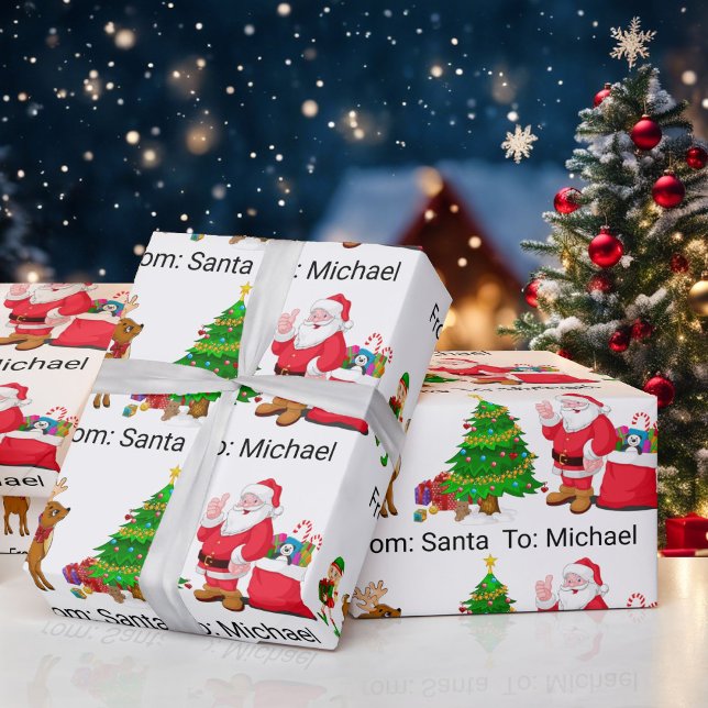 From Santa Claus Add Child's Name Elf Reindeer Wrapping Paper (Creator Uploaded)