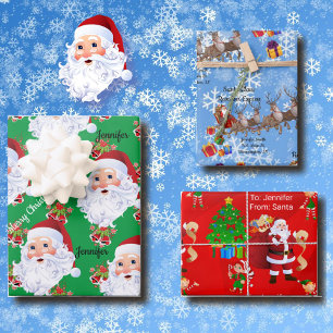 From Santa Claus Add Kid's Name Christmas 3 Wrapping Paper Sheet